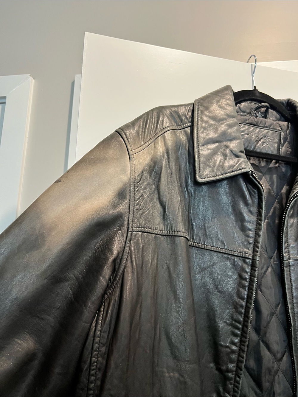 Dockers Black Leather Jacket with Hand-Painted Floral Design - Picture 3 of 8
